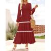 imageZESICA Womens Fall Long Sleeve Maxi Dresses 2025 Casual Crewneck Smocked A Line Tiered Flowy Wedding Guest Long DressRed