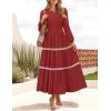 imageZESICA Womens Fall Long Sleeve Maxi Dresses 2025 Casual Crewneck Smocked A Line Tiered Flowy Wedding Guest Long DressRed
