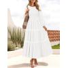 imageZESICA Womens Fall Long Sleeve Maxi Dresses 2025 Casual Crewneck Smocked A Line Tiered Flowy Wedding Guest Long DressWhite