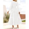 imageZESICA Womens Fall Long Sleeve Maxi Dresses 2025 Casual Crewneck Smocked A Line Tiered Flowy Wedding Guest Long DressWhite
