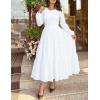 imageZESICA Womens Fall Long Sleeve Maxi Dresses 2025 Casual Crewneck Smocked A Line Tiered Flowy Wedding Guest Long DressWhite