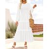 imageZESICA Womens Fall Long Sleeve Maxi Dresses 2025 Casual Crewneck Smocked A Line Tiered Flowy Wedding Guest Long DressWhite