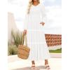 imageZESICA Womens Fall Long Sleeve Maxi Dresses 2025 Casual Crewneck Smocked A Line Tiered Flowy Wedding Guest Long DressWhite