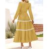 imageZESICA Womens Fall Long Sleeve Maxi Dresses 2025 Casual Crewneck Smocked A Line Tiered Flowy Wedding Guest Long DressYellow
