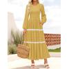 imageZESICA Womens Fall Long Sleeve Maxi Dresses 2025 Casual Crewneck Smocked A Line Tiered Flowy Wedding Guest Long DressYellow