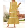 imageZESICA Womens Fall Long Sleeve Maxi Dresses 2025 Casual Crewneck Smocked A Line Tiered Flowy Wedding Guest Long DressYellow