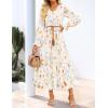 imageZESICA Womens Floral Boho Maxi Dress 2025 Fall Casual Long Sleeve V Neck ALine Flowy Wedding Guest DressesApricot
