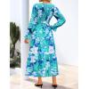 imageZESICA Womens Floral Boho Maxi Dress 2025 Fall Casual Long Sleeve V Neck ALine Flowy Wedding Guest DressesLake Blue
