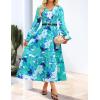 imageZESICA Womens Floral Boho Maxi Dress 2025 Fall Casual Long Sleeve V Neck ALine Flowy Wedding Guest DressesLake Blue