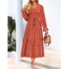 imageZESICA Womens Floral Boho Maxi Dress 2025 Fall Casual Long Sleeve V Neck ALine Flowy Wedding Guest DressesRust