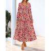 imageZESICA Womens Floral Boho Maxi Dress 2025 Fall Casual Long Sleeve V Neck ALine Flowy Wedding Guest DressesVintage Pink