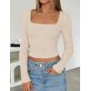 imageZESICA Womens Long Sleeve Crop Tops Square Neck Slim Fitted Shirts Casual Basic Tees 2025 Fall Trendy ClothesBeige