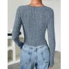 imageZESICA Womens Long Sleeve Crop Tops Square Neck Slim Fitted Shirts Casual Basic Tees 2025 Fall Trendy ClothesDustyblue