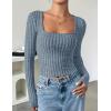 imageZESICA Womens Long Sleeve Crop Tops Square Neck Slim Fitted Shirts Casual Basic Tees 2025 Fall Trendy ClothesDustyblue