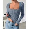 imageZESICA Womens Long Sleeve Crop Tops Square Neck Slim Fitted Shirts Casual Basic Tees 2025 Fall Trendy ClothesDustyblue