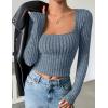 imageZESICA Womens Long Sleeve Crop Tops Square Neck Slim Fitted Shirts Casual Basic Tees 2025 Fall Trendy ClothesDustyblue