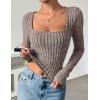 imageZESICA Womens Long Sleeve Crop Tops Square Neck Slim Fitted Shirts Casual Basic Tees 2025 Fall Trendy ClothesKhaki