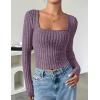 imageZESICA Womens Long Sleeve Crop Tops Square Neck Slim Fitted Shirts Casual Basic Tees 2025 Fall Trendy ClothesPurple