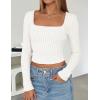 imageZESICA Womens Long Sleeve Crop Tops Square Neck Slim Fitted Shirts Casual Basic Tees 2025 Fall Trendy ClothesWhite
