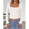 imageZESICA Womens Long Sleeve Crop Tops Square Neck Slim Fitted Shirts Casual Basic Tees 2025 Fall Trendy ClothesWhite
