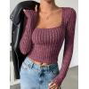 imageZESICA Womens Long Sleeve Crop Tops Square Neck Slim Fitted Shirts Casual Basic Tees 2025 Fall Trendy ClothesWine