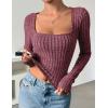 imageZESICA Womens Long Sleeve Crop Tops Square Neck Slim Fitted Shirts Casual Basic Tees 2025 Fall Trendy ClothesWine
