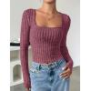 imageZESICA Womens Long Sleeve Crop Tops Square Neck Slim Fitted Shirts Casual Basic Tees 2025 Fall Trendy ClothesWine