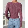 imageZESICA Womens Long Sleeve Crop Tops Square Neck Slim Fitted Shirts Casual Basic Tees 2025 Fall Trendy ClothesWine