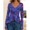 imageZESICA Womens Long Sleeve Floral Shirts V Neck Going Out Ruffle Tops Blouses 2025 Fall Fashion Clothes OutfitsBlue