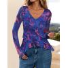 imageZESICA Womens Long Sleeve Floral Shirts V Neck Going Out Ruffle Tops Blouses 2025 Fall Fashion Clothes OutfitsBlue