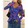 imageZESICA Womens Long Sleeve Floral Shirts V Neck Going Out Ruffle Tops Blouses 2025 Fall Fashion Clothes OutfitsBlue