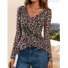 imageZESICA Womens Long Sleeve Floral Shirts V Neck Going Out Ruffle Tops Blouses 2025 Fall Fashion Clothes OutfitsBrownleopard