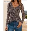 imageZESICA Womens Long Sleeve Floral Shirts V Neck Going Out Ruffle Tops Blouses 2025 Fall Fashion Clothes OutfitsBrownleopard