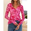 imageZESICA Womens Long Sleeve Floral Shirts V Neck Going Out Ruffle Tops Blouses 2025 Fall Fashion Clothes OutfitsPink