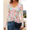 imageZESICA Womens Long Sleeve Floral Shirts V Neck Going Out Ruffle Tops Blouses 2025 Fall Fashion Clothes OutfitsPinkgreen