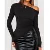 imageZESICA Womens Off The Shoulder Tops 2025 Long Sleeve Y2K Asymmetrical Ruched Fitted Shirts Fall Trendy Going Out TopBlack