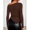imageZESICA Womens Off The Shoulder Tops 2025 Long Sleeve Y2K Asymmetrical Ruched Fitted Shirts Fall Trendy Going Out TopCoffee