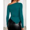 imageZESICA Womens Off The Shoulder Tops 2025 Long Sleeve Y2K Asymmetrical Ruched Fitted Shirts Fall Trendy Going Out TopTeal