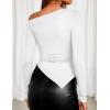 imageZESICA Womens Off The Shoulder Tops 2025 Long Sleeve Y2K Asymmetrical Ruched Fitted Shirts Fall Trendy Going Out TopWhite