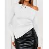 imageZESICA Womens Off The Shoulder Tops 2025 Long Sleeve Y2K Asymmetrical Ruched Fitted Shirts Fall Trendy Going Out TopWhite