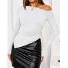 imageZESICA Womens Off The Shoulder Tops 2025 Long Sleeve Y2K Asymmetrical Ruched Fitted Shirts Fall Trendy Going Out TopWhite
