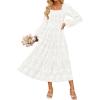 imageZESICA Womens 2025 Fall Floral Midi Dress Long Sleeve Square Neck Flowy Long Beach Vacation DressesWhite