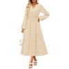 imageZESICA Womens Boho Maxi Dresses 2025 Fall V Neck Long Sleeve Swiss Dot Tiered Flowy Swing DressApricot