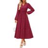 imageZESICA Womens Boho Maxi Dresses 2025 Fall V Neck Long Sleeve Swiss Dot Tiered Flowy Swing DressDark Green