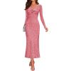 imageZESICA Womens Fall Floral Long Sleeve Bodycon Dress 2025 Boho V Neck Cocktail Party Long Midi DressesPink