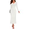 imageZESICA Womens Fall Floral Long Sleeve Bodycon Dress 2025 Boho V Neck Cocktail Party Long Midi DressesWhite