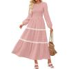 imageZESICA Womens Fall Long Sleeve Maxi Dresses 2025 Casual Crewneck Smocked A Line Tiered Flowy Wedding Guest Long DressPink