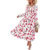 imageZESICA Womens Floral Boho Maxi Dress 2025 Fall Casual Long Sleeve V Neck ALine Flowy Wedding Guest DressesWhite