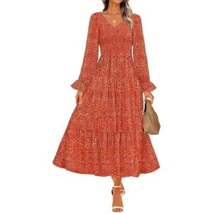 imageZESICA Womens Floral Boho Maxi Dress 2025 Fall Casual Long Sleeve V Neck ALine Flowy Wedding Guest DressesRust