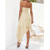 imageZESICA Womens 2025 Summer Strapless Mini Dress Off Shoulder Smocked Tiered Irregular Irregular Ruffle Beach Tube SundressApricot